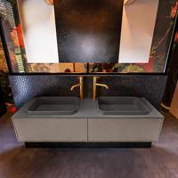 Badkamermeubelset Mondiaz Erin 150 cm met 2 Lades met RIDGE Wastafel Dubbel Dark grey met 2 kraangaten Greeploos Mat Smoke - thumbnail