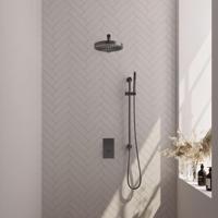 BRAUER Stripe Thermostatische Inbouw Regendouche - 3-weg - rechthoekig - SET 19 - 25cm douchekop - rechte muurarm - staaf handdouche - doucheslang - geïntegreerde glijstang - gunmetal geborsteld PVD 5-GM-401 - thumbnail