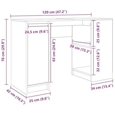 Bureau 120x42x76 cm spaanplaat oud hout
