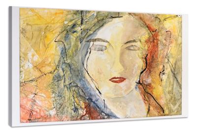 Schilderij - Aquarel Portret Vrouw op Canvas, Premium Print, Wanddecoratie