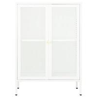 Dressoir 75x35x105 cm staal en glas wit - thumbnail