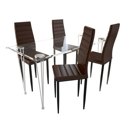 vidaXL Eetkamerset 4 bruine slim line stoelen en 1 glazen tafel
