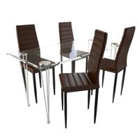 vidaXL Eetkamerset 4 bruine slim line stoelen en 1 glazen tafel - thumbnail
