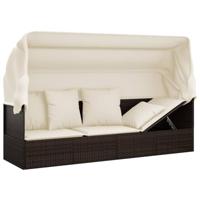 Loungebed met luifel en kussens poly rattan bruin - thumbnail
