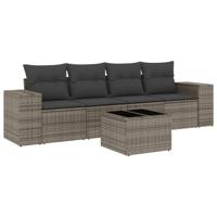 5-delige Loungeset met kussens poly rattan grijs - thumbnail