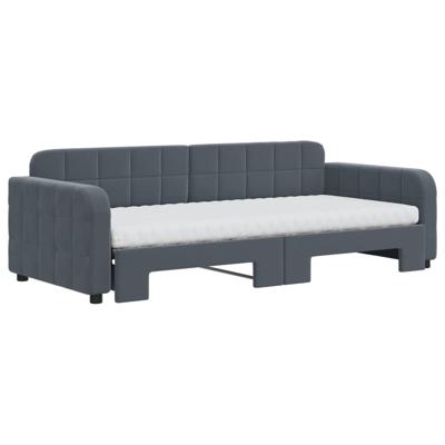 Slaapbank onderschuifbed matrassen 80x200cm fluweel donkergrijs