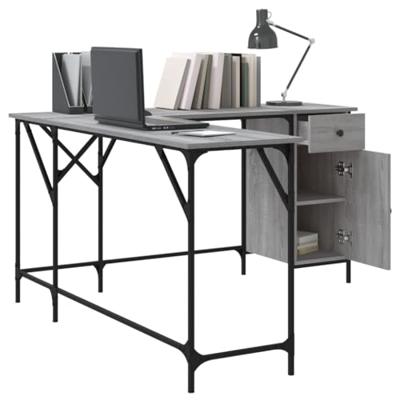 Bureau 141x141x75 cm bewerkt hout grijs sonoma eikenkleurig