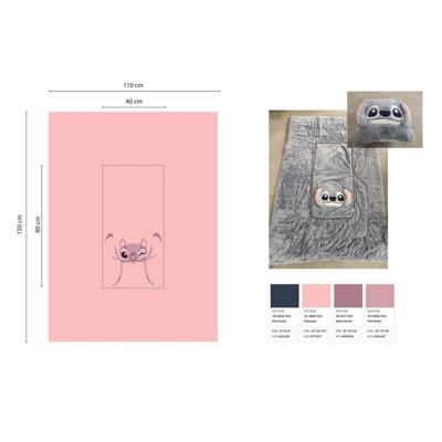 Stitch fleece plaid + kussen roze 100 x 150 cm - 40 x 40 cm - polyester