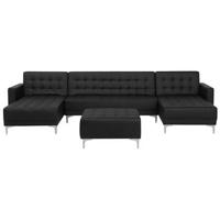 Beliani-ABERDEEN-Bank U-vormig ottomaan-Zwart-5 persoons-Kunstleer - thumbnail