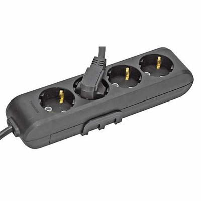 Panasonic stopcontact 4 voudig zwart met 1.5 meter snoer ophang mogelijkheid en haak ophanging