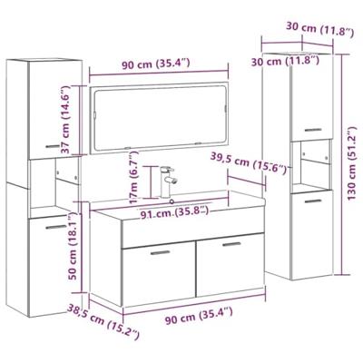 Badkamermeubelset met opslag 5 pcs Zwart Eiken 30 x 30 x 130 cm