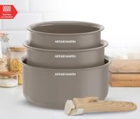 Set van 3 steelpannen - Geschikt voor alle kookplaten inclusief inductie - ARTHUR MARTIN - AM1122 - Keramiek - Ø 16-18-20 cm + afneembare handgreep - Taupe - thumbnail