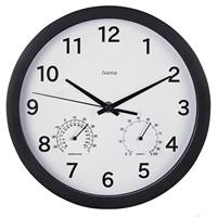 Hama wandklok pure plus ø 25 cm met thermo-/hygrometer geluidsarm zwart - thumbnail