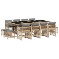 13-delige Tuinset met kussens poly rattan gemengd beige - thumbnail