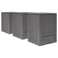 Compostbakken 3 st 900 L 60x60x83 cm kunststof rattan bruin - thumbnail