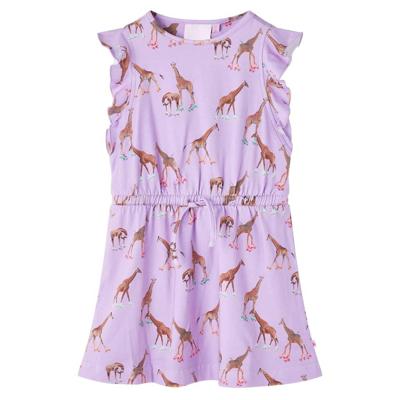Kinderjurk met mouwen ruches en trekkoord girafprint 104 lila Kinderjurk met mouwen ruches en trekkoord girafprint 104 lila