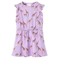 Kinderjurk met mouwen ruches en trekkoord girafprint 104 lila - thumbnail