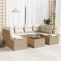 Tuinbankenset met kussen 7 pcs Beige poly rattan - thumbnail