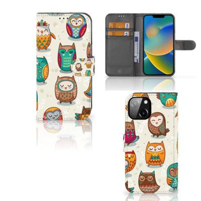 Apple iPhone 14 | Telefoonhoesje | Met pasjeshouder | Vrolijke Uilen