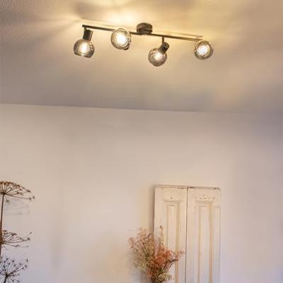 QAZQA Smart plafondlamp zwart met smoke glas incl. 4 Wifi P45 - Vidro