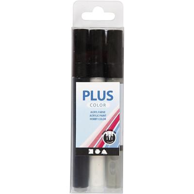 Plus Color Acrylverf marker set - black, off white, rain grey, 3st. Plus Color Acrylverf marker set - black, off white, rain grey, 3st.