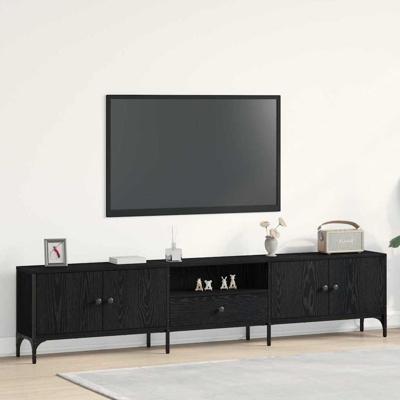 TV-kast met lade Zwart eiken 200 x 25 x 44 cm Bewerkt hout