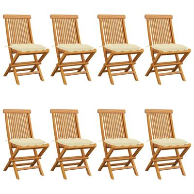 Tuinstoelen 8 st met crèmewitte kussens massief teakhout