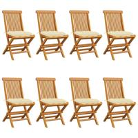 Tuinstoelen 8 st met crèmewitte kussens massief teakhout - thumbnail