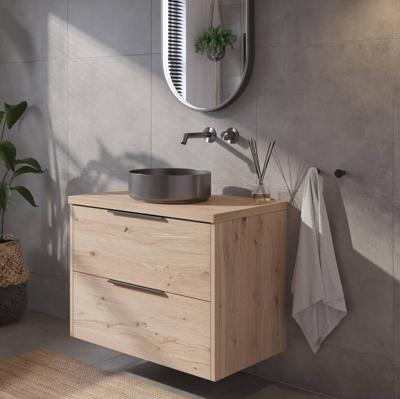 Saqu Lima badmeubel incl. afdekblad 80x51x62cm naturel eiken - geborsteld zwarte greep