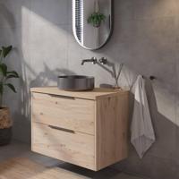 Saqu Lima badmeubel incl. afdekblad 80x51x62cm naturel eiken - geborsteld zwarte greep - thumbnail