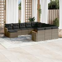 12-delige Loungeset met kussens poly rattan grijs - thumbnail