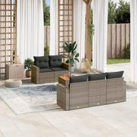6-delige Loungeset met kussens poly rattan grijs - thumbnail