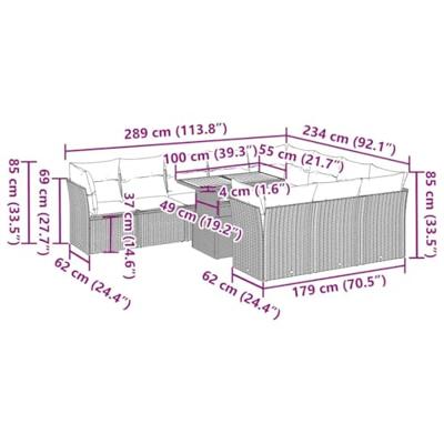 11-delige Loungeset met kussens poly rattan grijs
