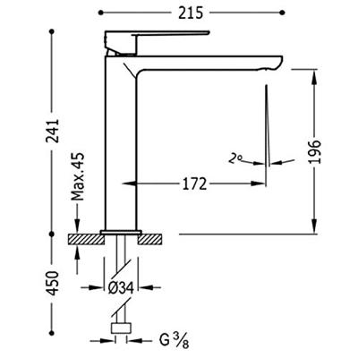 Wastafelmengkraan Tres Loft 1-Hendel Uitloop Recht 20 cm Rond Mat Zwart Tres