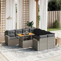 9-delige Loungeset met kussens poly rattan grijs - thumbnail