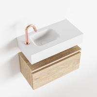 MONDIAZ ANDOR 60cm toiletmeubel washed oak. LEX 60cm wastafel talc links 1 kraangat - thumbnail