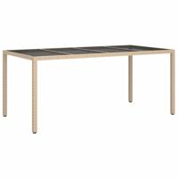 Tuintafel 190x90x75 cm gehard glas en poly rattan beige - thumbnail