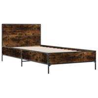 Bedframe bewerkt hout en metaal gerookt eikenkleurig 75x190 cm - thumbnail