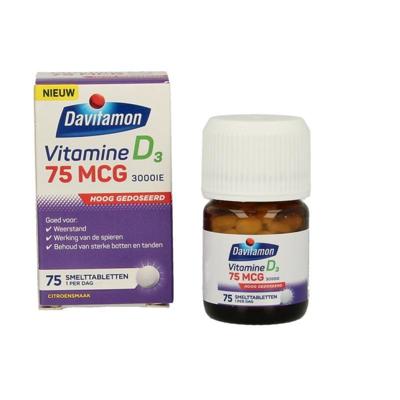 Davitamon Vitamine D volwassenen 75mcg smelttablet 75 Tabletten Davitamon Vitamine D volwassenen 75mcg smelttablet 75 Tabletten