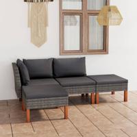 4-delige Loungeset met kussens poly rattan grijs - thumbnail