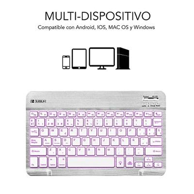 SUBBLIM Bluetooth-toetsenbord met houder voor tablet SUB-KBT-SMBL30 Spaans QWERTY, zwart/wit, meerkleurig, Spaans