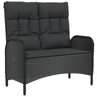 Tuinbank verstelbaar met kussens 107 cm poly rattan zwart - thumbnail