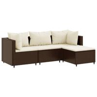 4-delige Loungeset met kussens poly rattan bruin - thumbnail