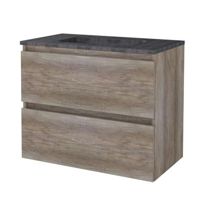 Badmeubelset BWS Salt 80x46cm Greeploos 2 Lades Met Wastafel Hardsteen Scotch Oak