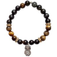 Edelsteen Armband Blauwe en Bruine Tijgeroog met Uil Bedel - thumbnail