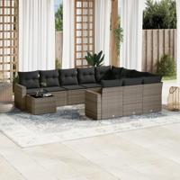 11-delige Loungeset met kussens poly rattan grijs - thumbnail