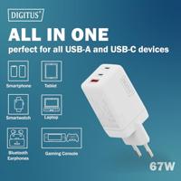 Digitus DA-10303 USB-oplader 67 W 1x USB-A, 2x USB-C Wit - thumbnail