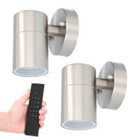 2x Mason LED Wandlamp - Dimbaar - 4 Watt 345 lumen - IP44 Waterdicht - GU10 - 2700K Warm Wit - Binnen en buiten - RVS - Incl. dimmer met afstandsbediening - tuinverlichting - thumbnail