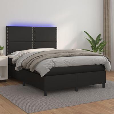 Boxspring met matras en LED kunstleer zwart 140x200 cm