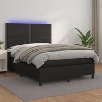 Boxspring met matras en LED kunstleer zwart 140x200 cm - thumbnail